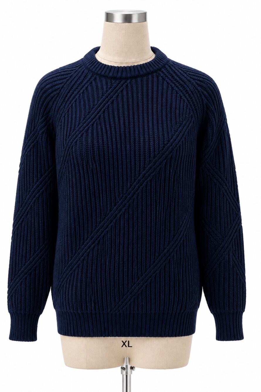 Blarney Ireland 100% merino wool chunky thick navy heavy raglan sweater XL